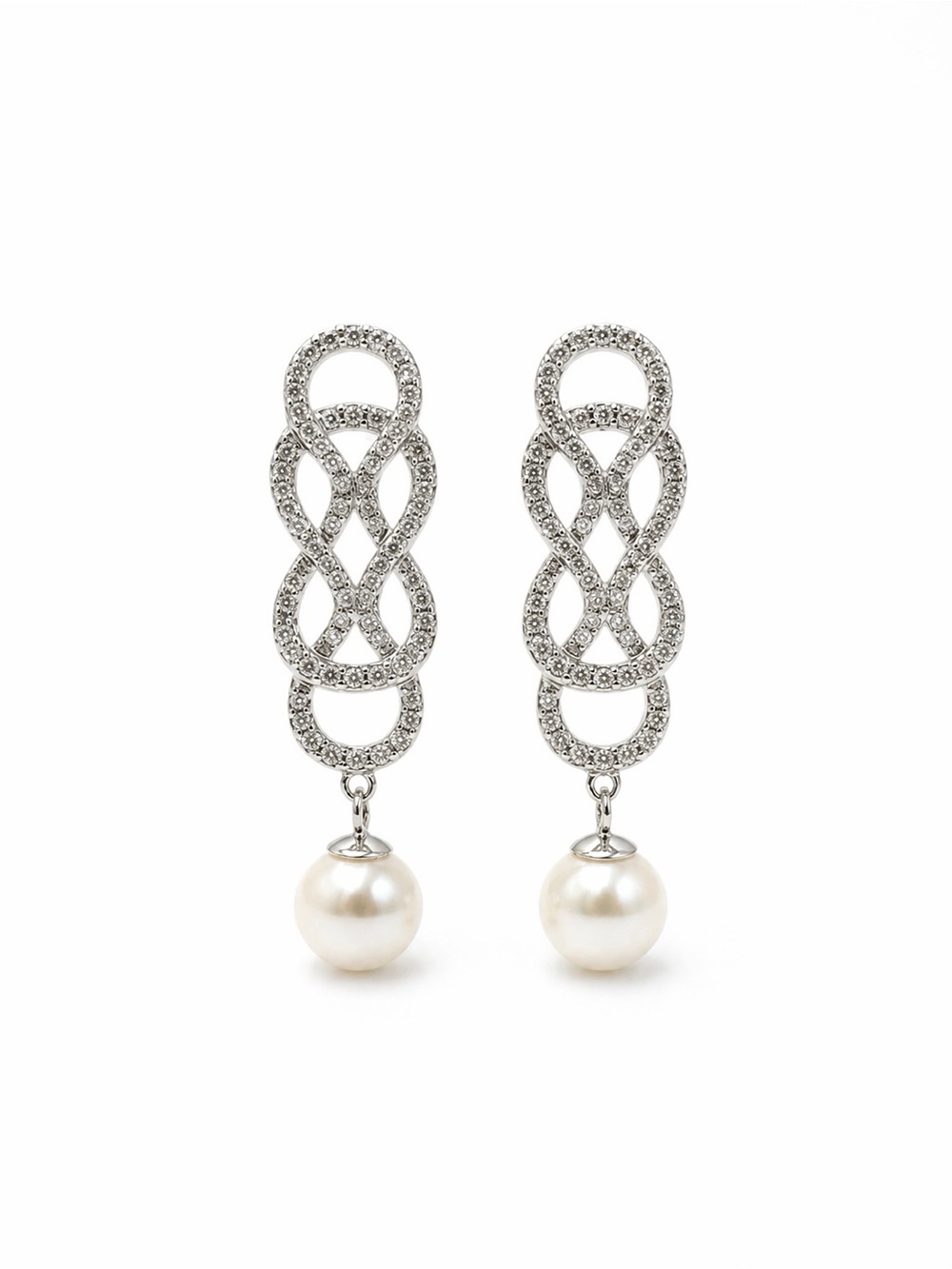 #E65 Infinity Pearl Drop Earrings